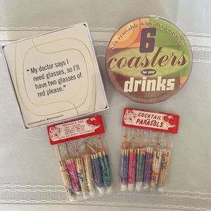2 Sets Drink Coasters, 2 Sets Vintage Cocktail Parasols